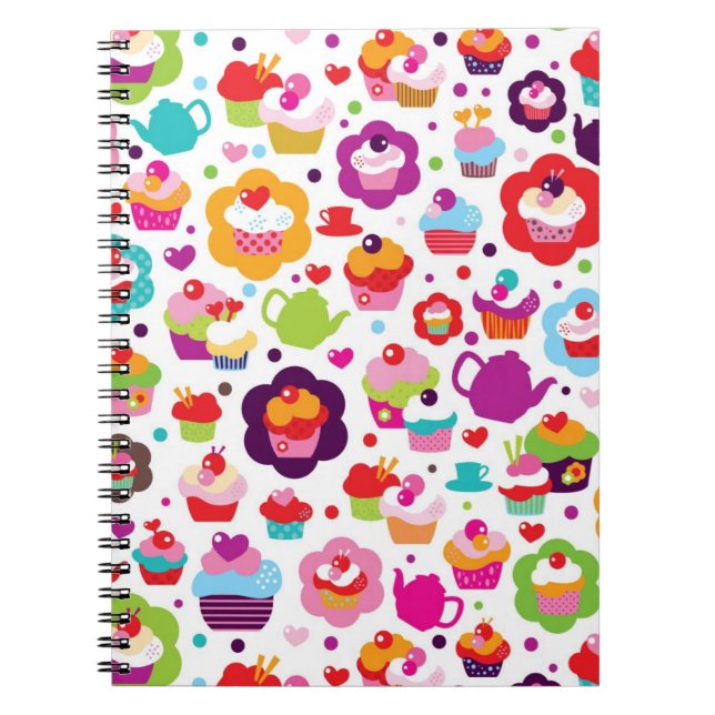 Cute cup cake and tea pot spiral notebook (Front)
