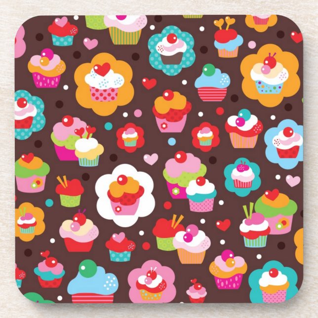 Cute Cup Cake Pattern Coaster (Front)