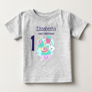 Cute Cupcake and Happy Ice Cream First Birthday Baby T-Shirt