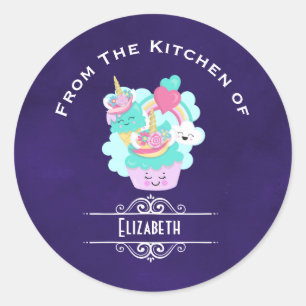 Cute Cupcake and Happy Ice Cream Kitchen Classic Round Sticker