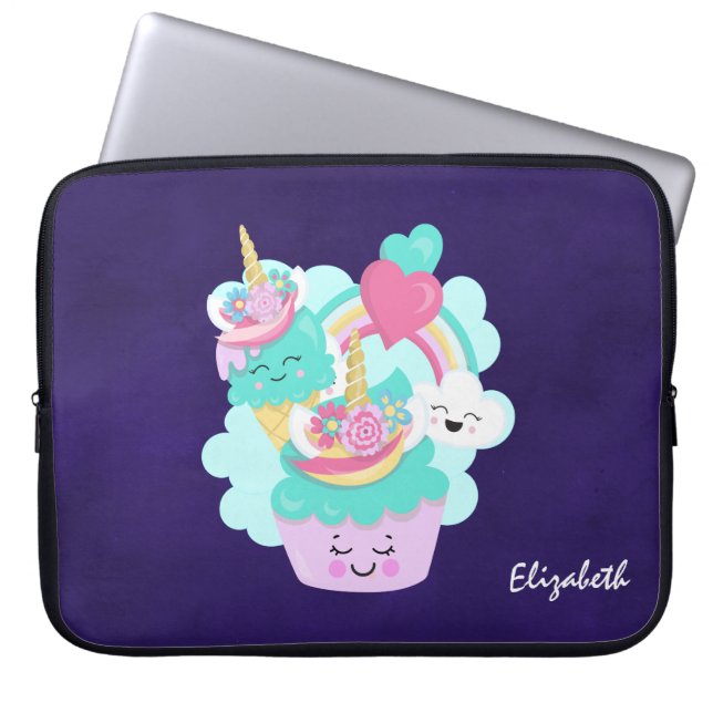 Cute Cupcake and Happy Ice Cream Laptop Sleeve (Front)