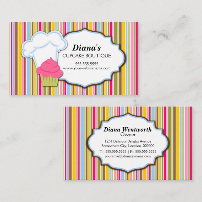 Cute Cupcake & Baker's Hat Business Card (Front/Back)