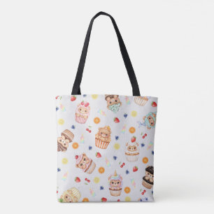 Cute Cupcake Bear and Treats Seamless Pattern Tote Bag