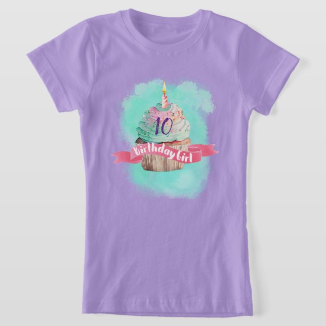 Cute Cupcake Birthday Girl Cupcake with Age Party T-Shirt (Laydown)