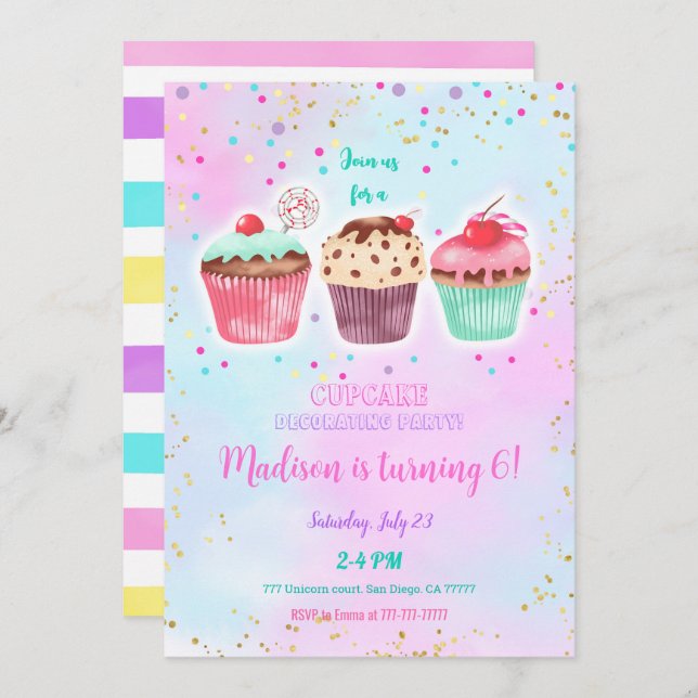 Cute Cupcake Birthday Invitation (Front/Back)