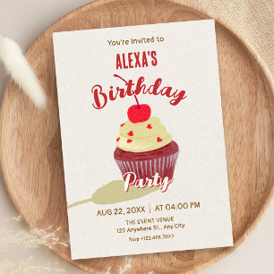 Cute cupcake birthday invitation