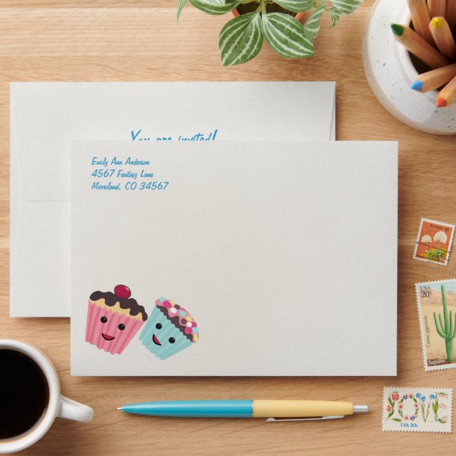 Cute Cupcake Birthday Party Envelopes (Desk)