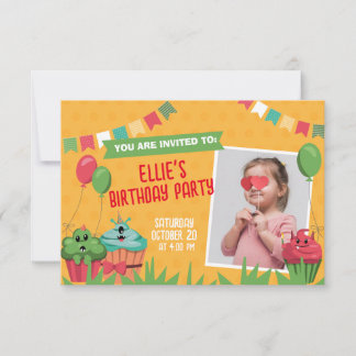 Cute Cupcake Birthday Party Horizontal Banner Invitation