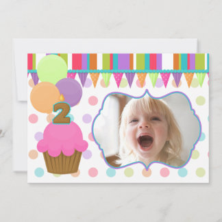 Cute Cupcake Birthday Photo Invitation [two]