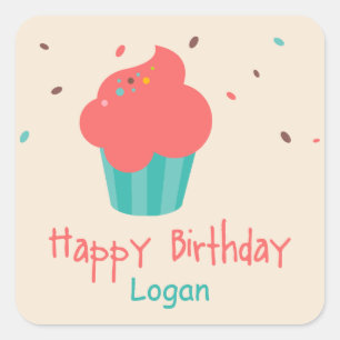 Cute Cupcake Birthday Wishes Square Sticker