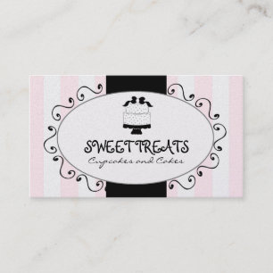 Cute Cupcake Cake Bakery Pink Black Stripes Business Card