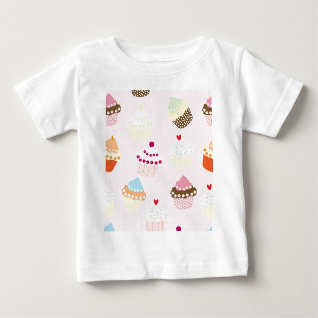 Cute Cupcake Cakes Dessert Pattern Baby T-Shirt (Front)