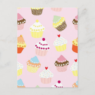 Cute Cupcake Cakes Dessert Pattern Postcard