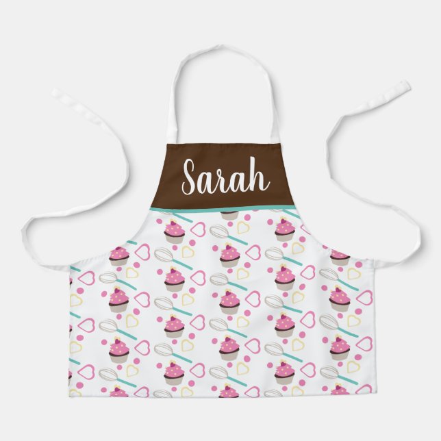 Cute Cupcake Chocolate Pink Whisk Kids Apron (Front)
