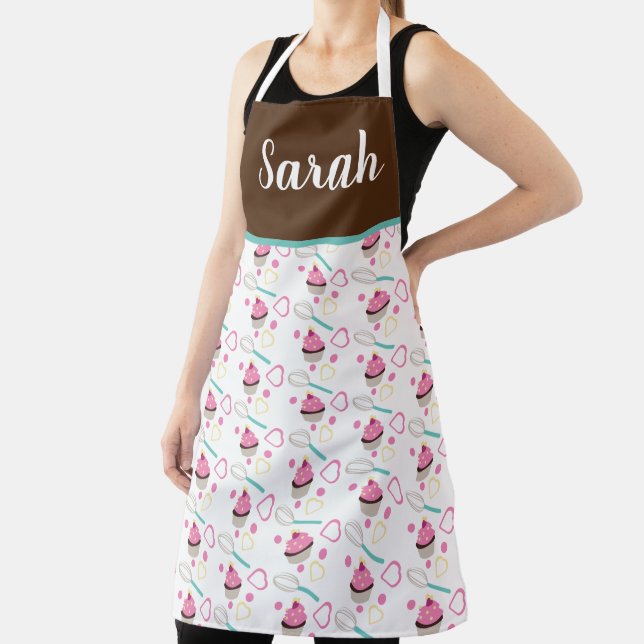Cute Cupcake Chocolate Pink Whisk Pink Apron (Insitu)
