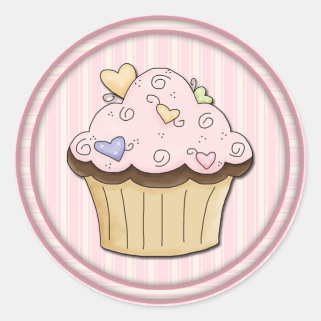 Cute Cupcake Classic Round Sticker (Front)