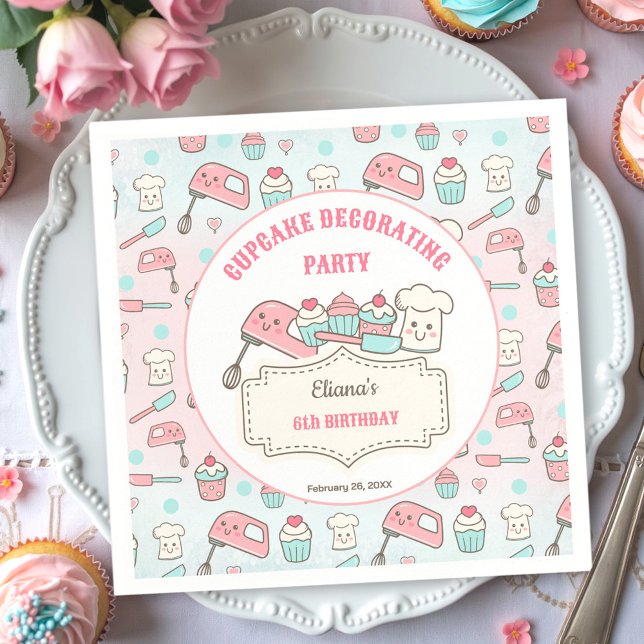 Cute Cupcake Decorating Party Baking Girl Birthday Napkin (Cute Cupcake Decorating Party Baking Girl Birthday Napkins)