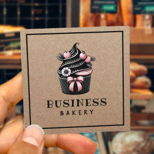 Cute Cupcake Handmade Bakery Rustic Kraft Square Business Card