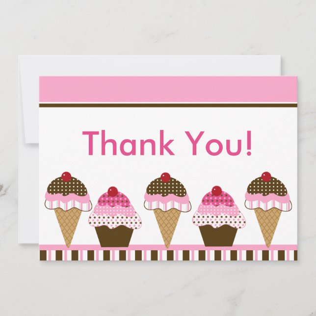 Cute Cupcake & Ice Cream Thank You Card (Front)