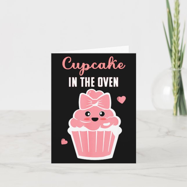 Cute Cupcake In The Oven Gender Reveal Baby Girl  Card (Front)