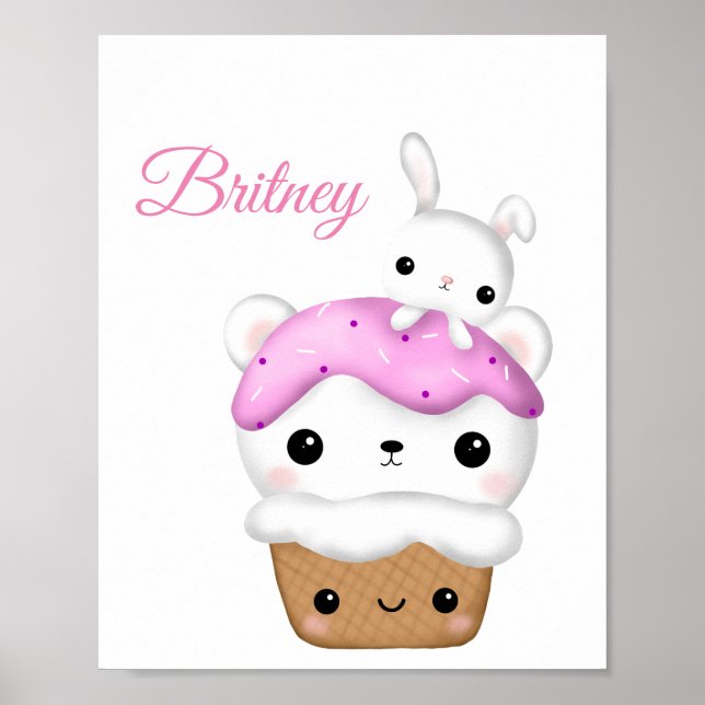 Cute Cupcake kawaii Ice cream personalised Poster (Front)