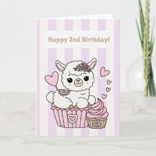 Cute Cupcake Llama Birthday Greeting, Blank Inside Card