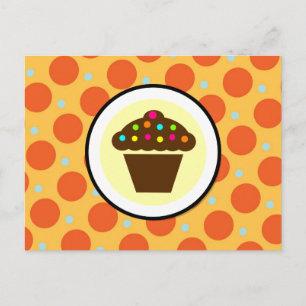 Cute Cupcake on Orange Blue Yellow Polka Dots Postcard