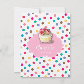 Cute Cupcake Party Invite Polka Dots Pink Rose
