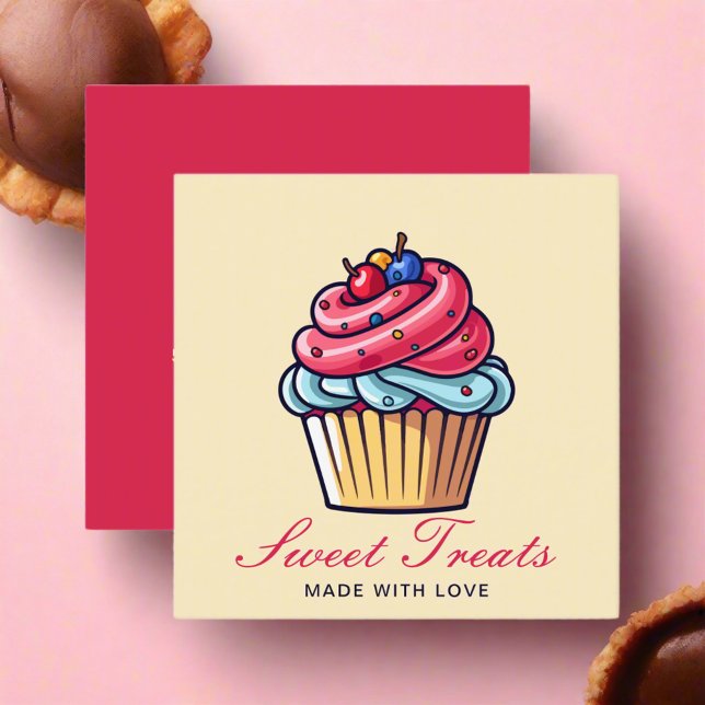 Cute Cupcake Pastry Chef Bakery Dessert Pink  Square Business Card (Creator Uploaded)