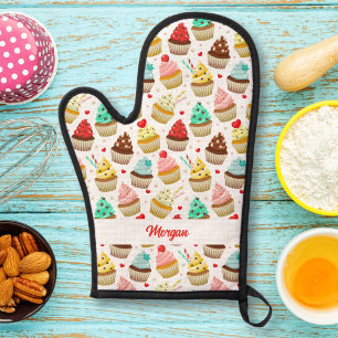Cute Cupcake Pattern, Baker Gift with Custom Text Oven Mitt
