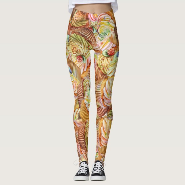 Cute Cupcake Pattern, Cupcake Background Pattern Leggings (Front)