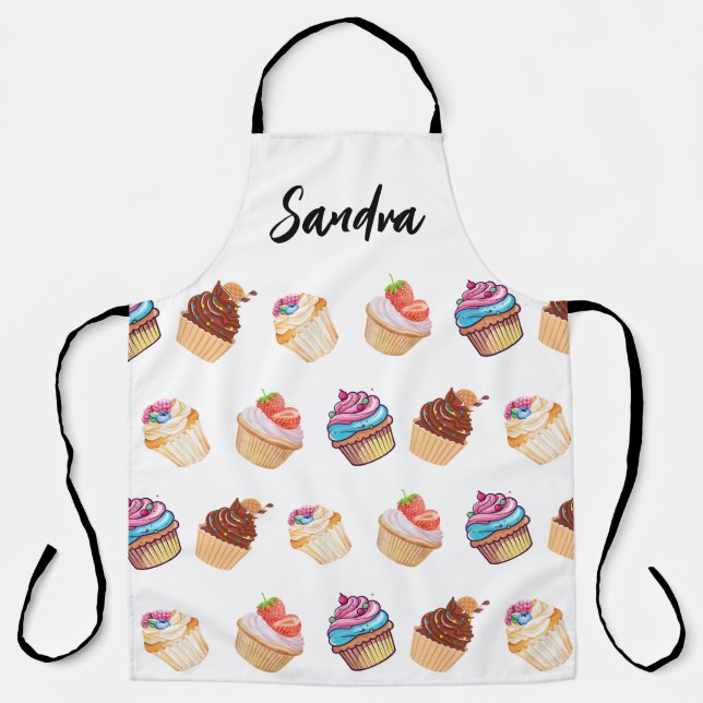 Cute Cupcake Pattern, Sweet Dessert, Apron (Front)