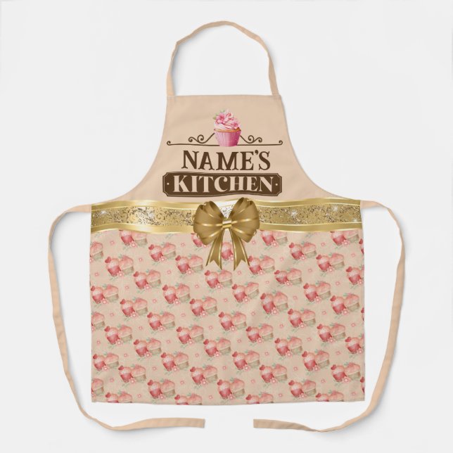 Cute Cupcake Pattern, Sweet Dessert, Custom Text Apron (Front)