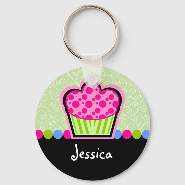 Cute Cupcake Personalised Key Ring (Front)
