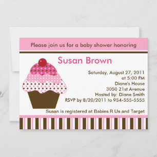 Cute Cupcake Pink & Brown Baby Shower Invitation