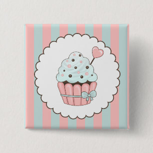 Cute Cupcake Pink & Mint Blue Design 15 Cm Square Badge