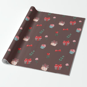 Cute cupcake present flower Valentine's Day Wrapping Paper