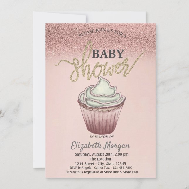 Cute Cupcake Rose Gold Glitter  Invitation (Front)