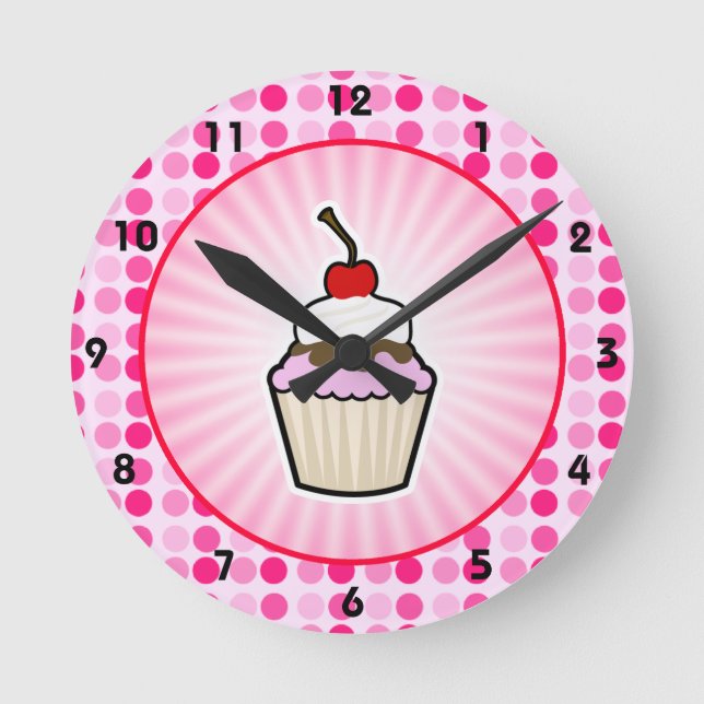 Cute Cupcake Round Clock (Front)