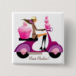 Cute Cupcake Scooter Girl Button Pink