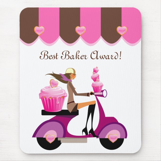Cute Cupcake Scooter Girl Mousepad Pink (Front)