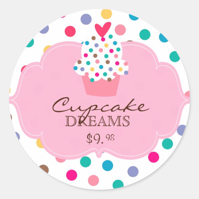 Cute Cupcake Stickers Polka Dot Pink (Front)