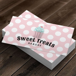 Cute Cupcake Sweet Treats Bakery Pink Polka Dots Business Card