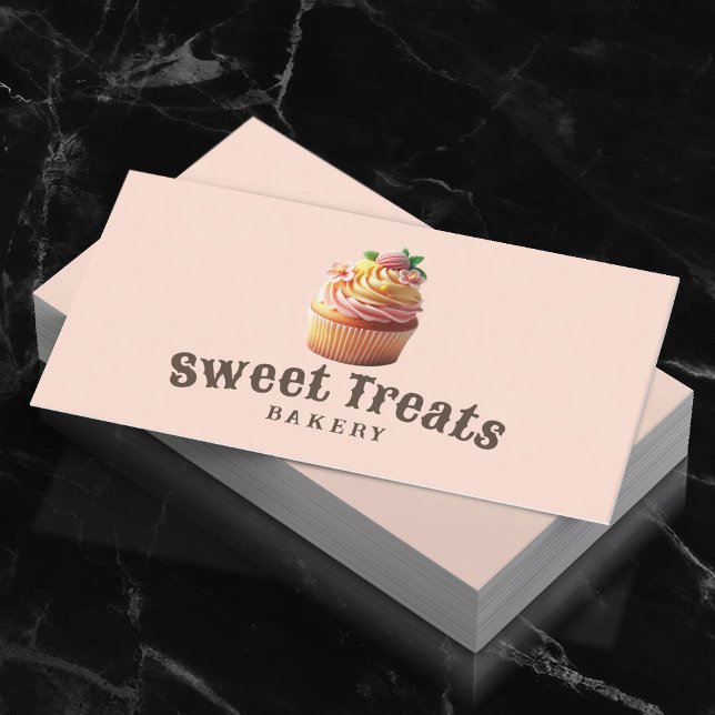 Cute Cupcake Sweet Treats Cake Bakery Blush Business Card (Creator Uploaded)