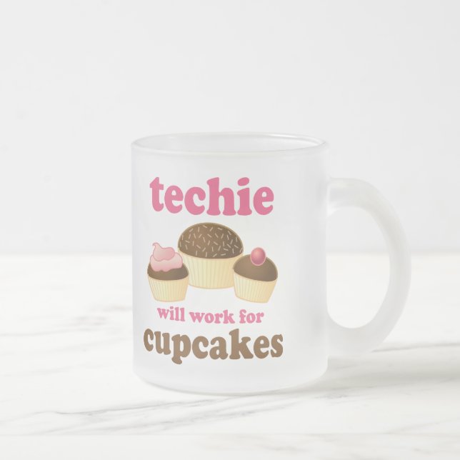 Cute Cupcake Techie Frosted Glass Coffee Mug (Right)