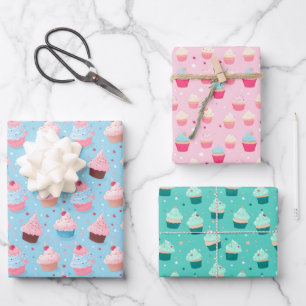 Cute Cupcake Theme Pattern Birthdays Holidays Gift Wrapping Paper Sheet