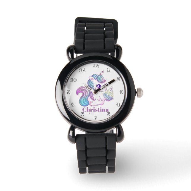 Cute cupcake unicorn girls watch add name (Front)