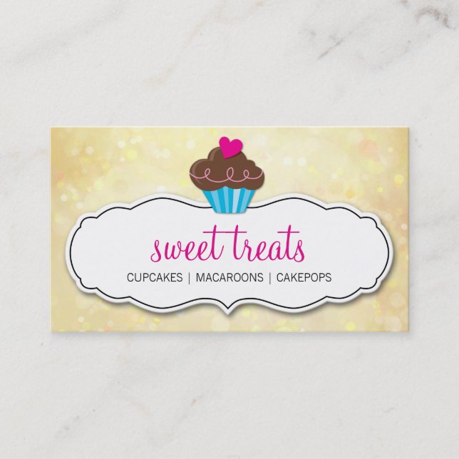 CUTE CUPCAKE whimsical bokeh pattern yellow Business Card (Front)