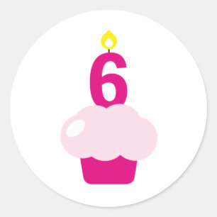 Cute Cupcake with Birthday Candle Classic Round Sticker