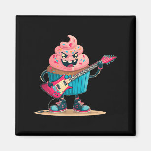 Cute Cupcake with E-Guitar for a Rocking Look Magnet